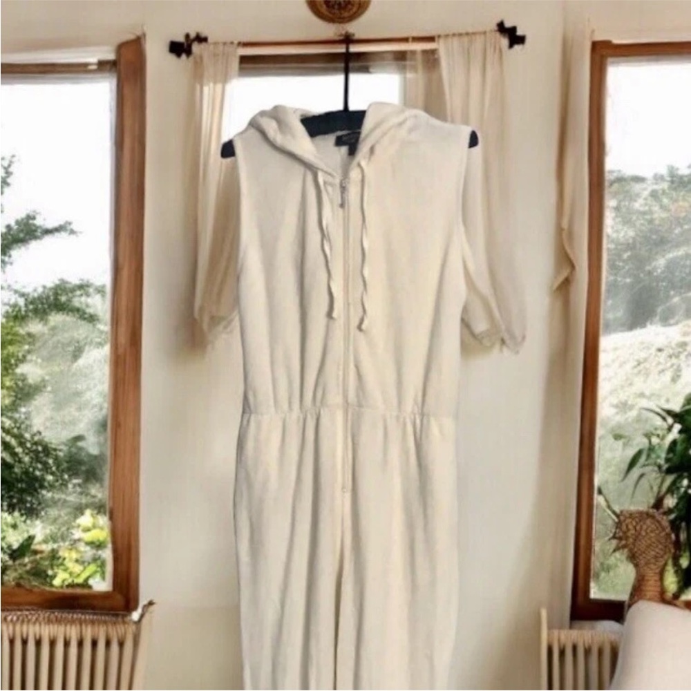 Y2K Juicy Couture Black Label Hooded Terrycloth Jumpsuit Zip Up Romper Small